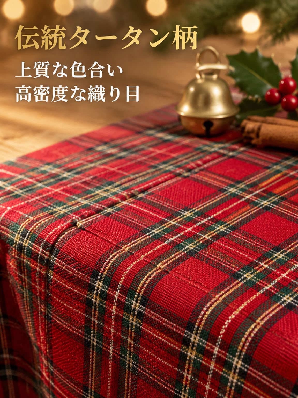 クリスマス 赤いチェック柄ファブリックテーブルクロス