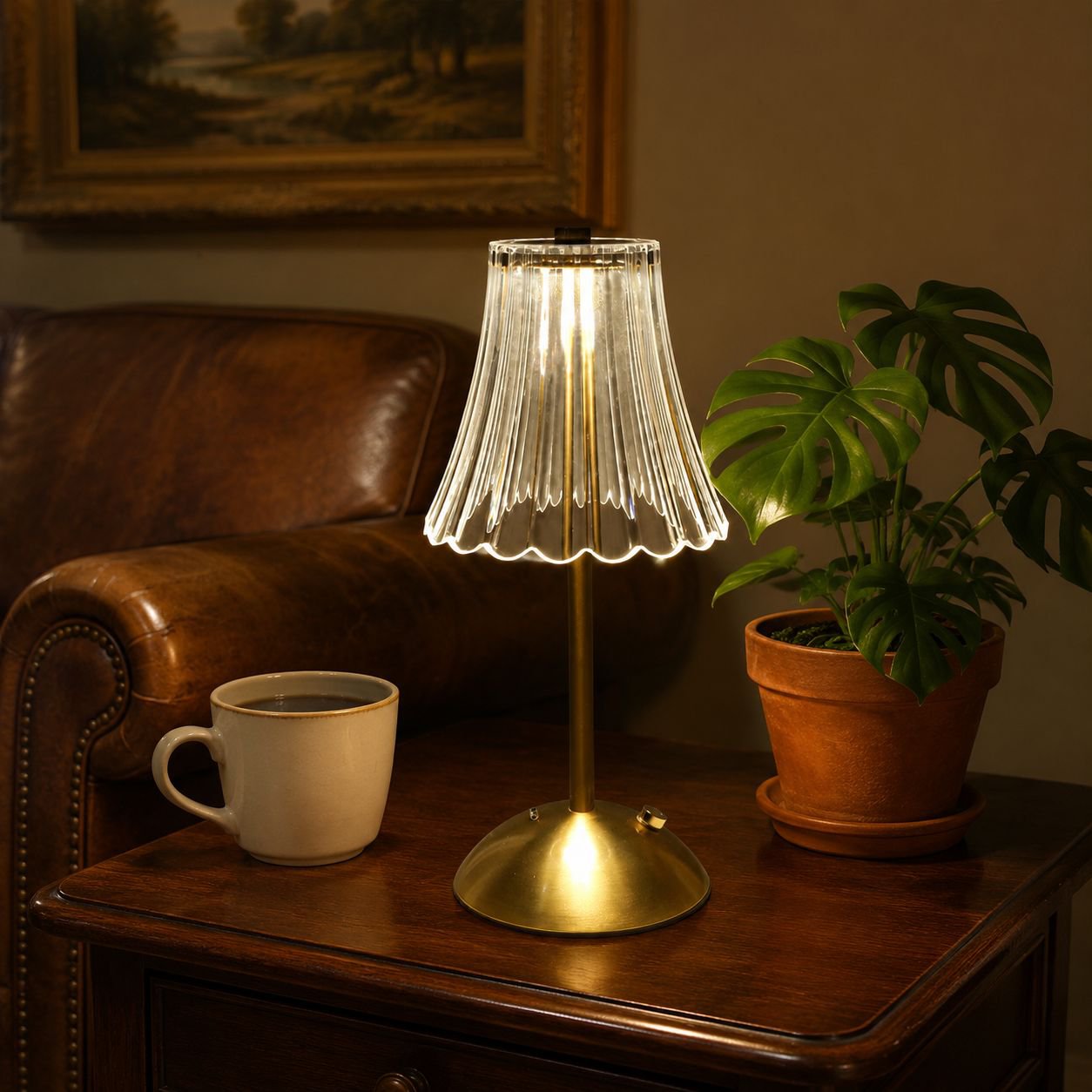 Stylish retro LED desk lamp with crystal pattern