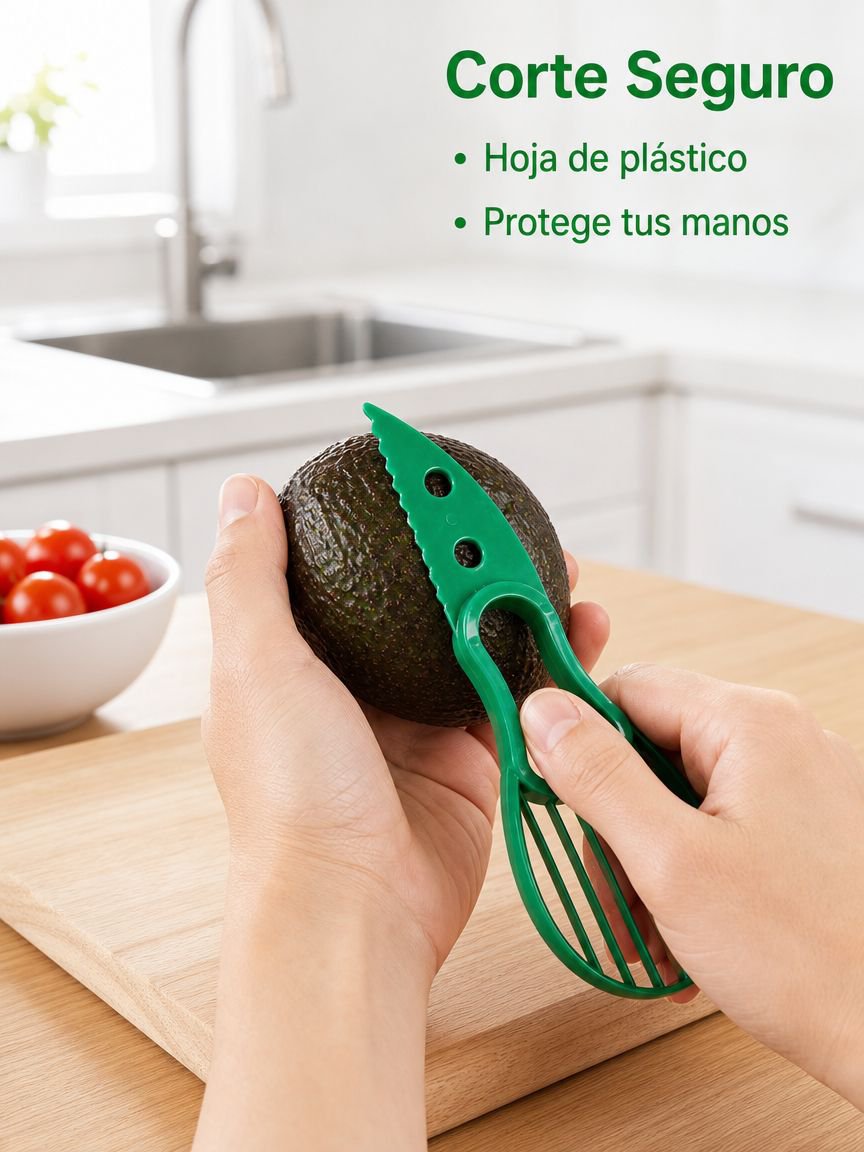Utensilio 3 en 1 para pelar, cortar en rodajas y deshuesar aguacates