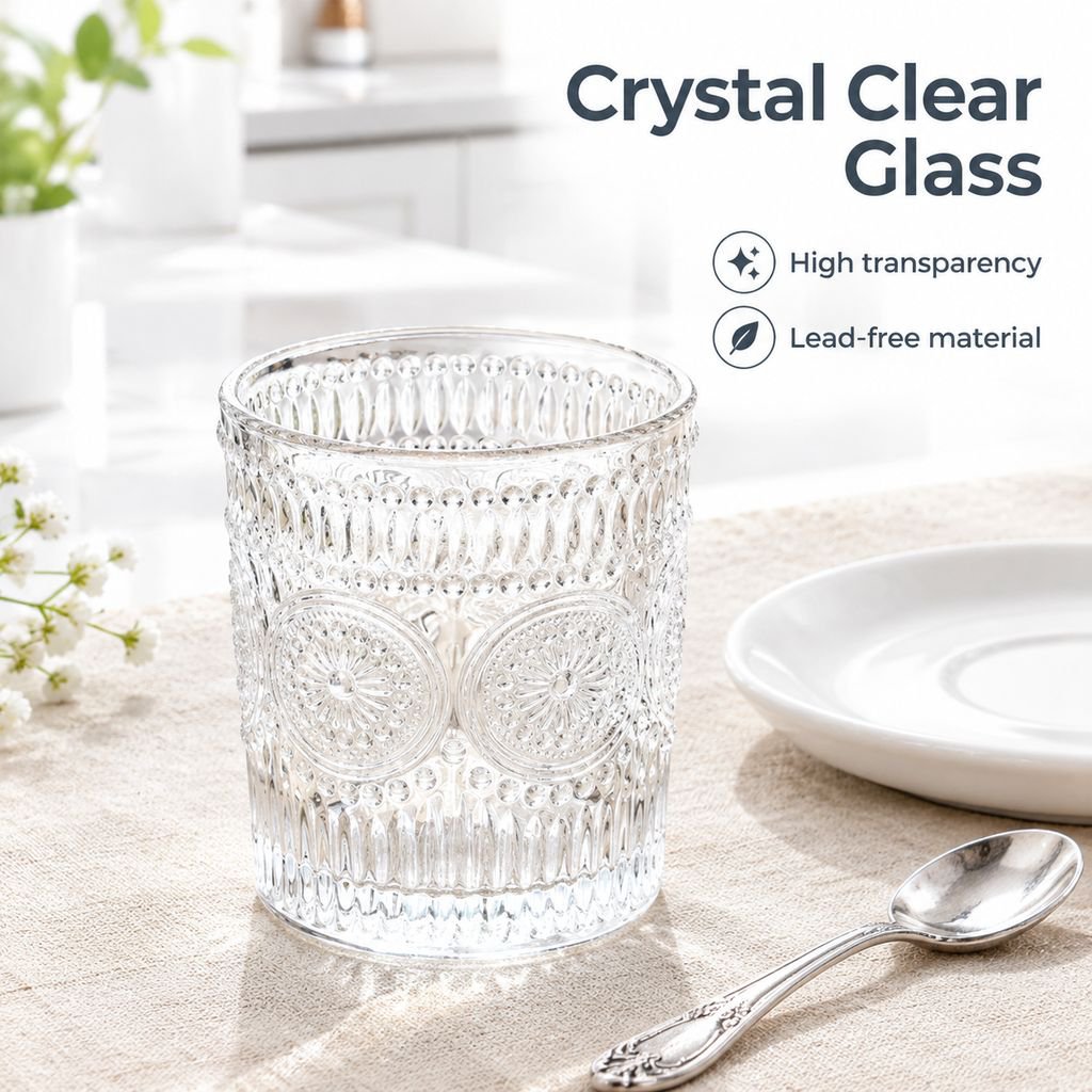 Vintage Embossed Sunflower Glass Cup