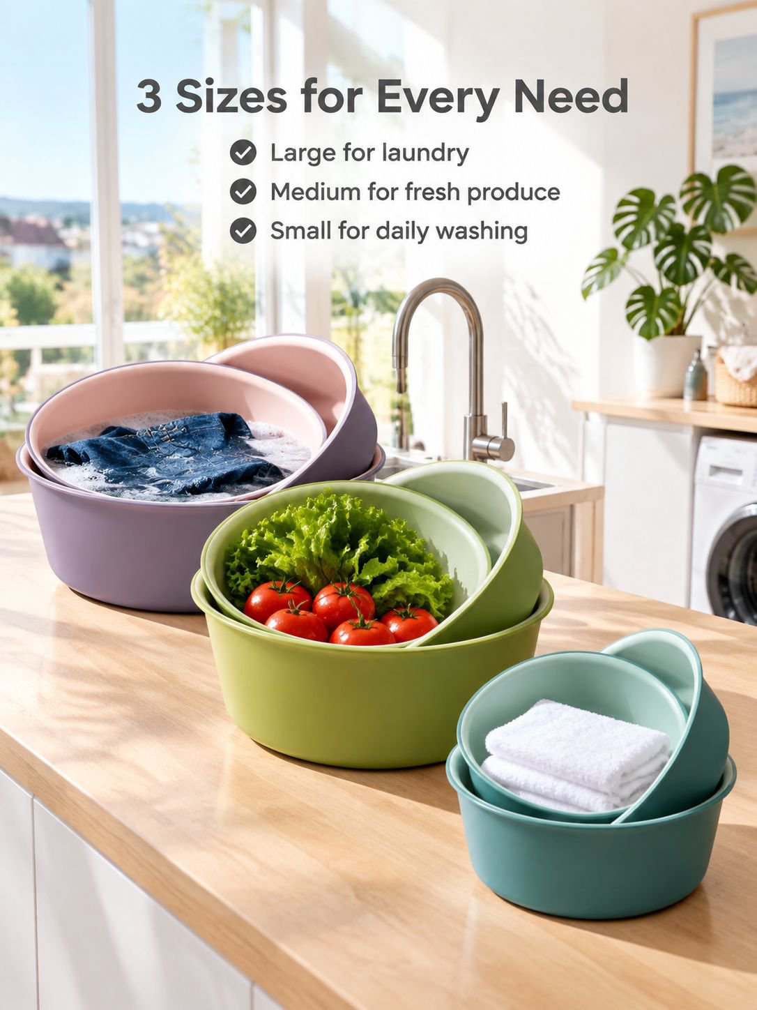 Durable plastic wash basin with a roomy interior