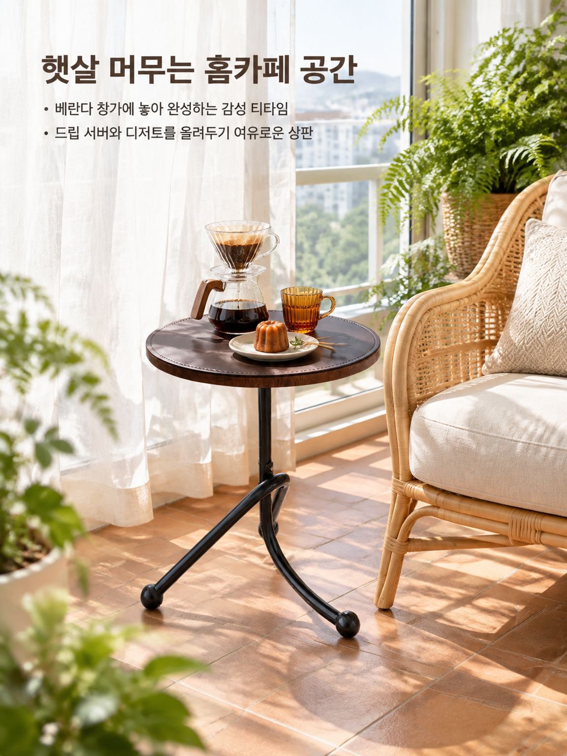 가죽 소재 디테일이 돋보이는 레트로 보조 테이블