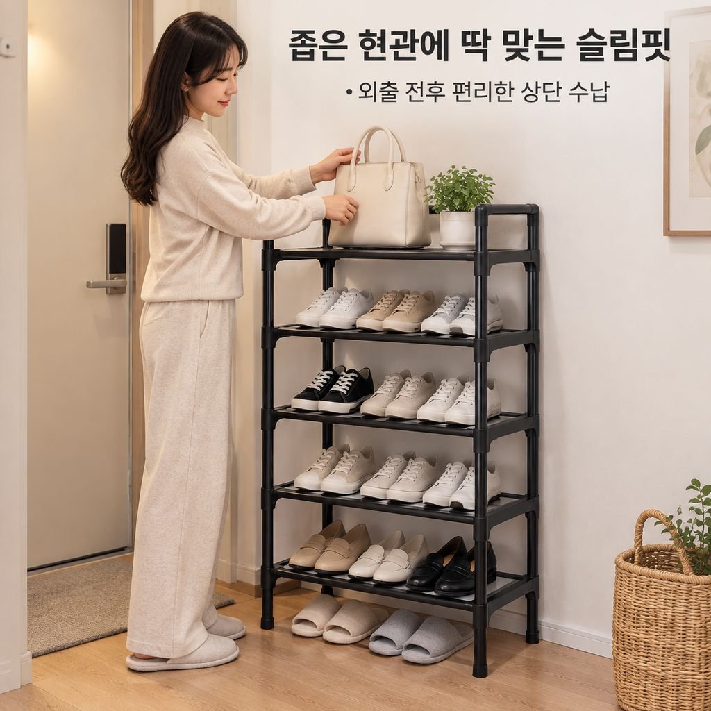 스탠드 행거 신발장 일체형 메탈 옷걸이 다기능 현관 복도 선반