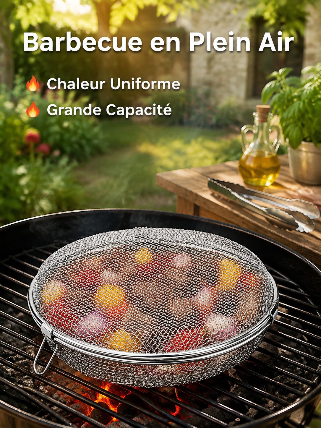 Grille de barbecue polyvalente en acier inoxydable 304, friteuse à air, panier à pop-corn pour four