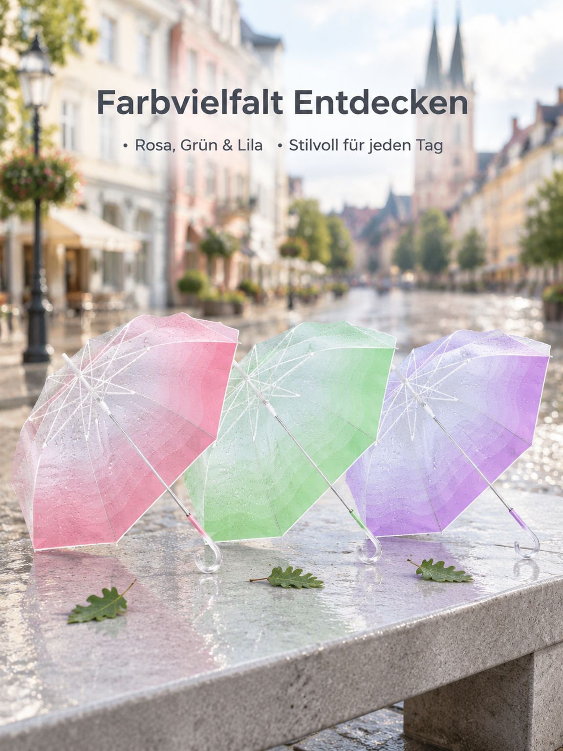  Transparenter Verlaufs-Regenschirm für Damen, automatische Öffnung, Wellenrand-Design
