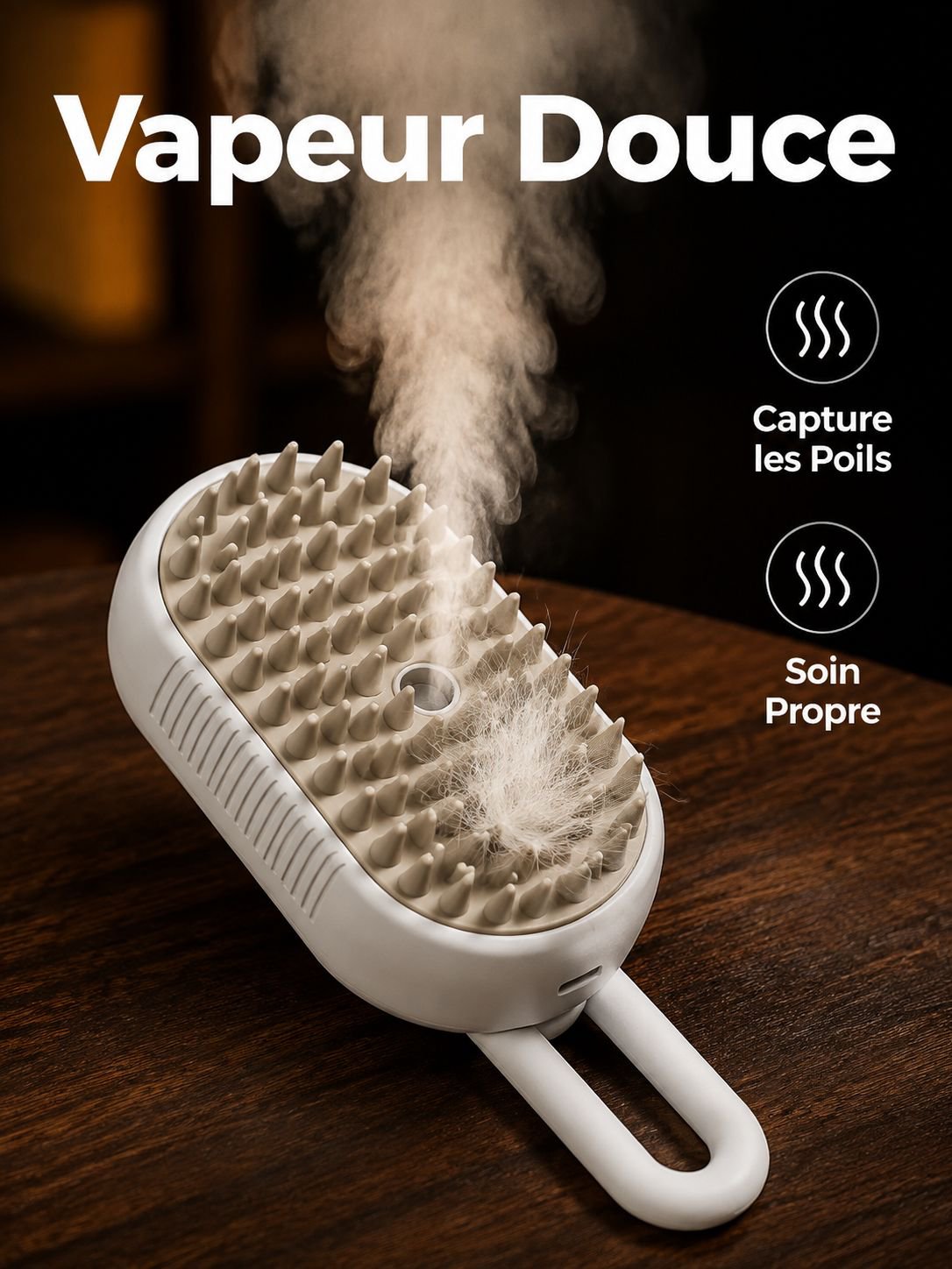 Brosse de toilettage pour animaux à vapeur électrique