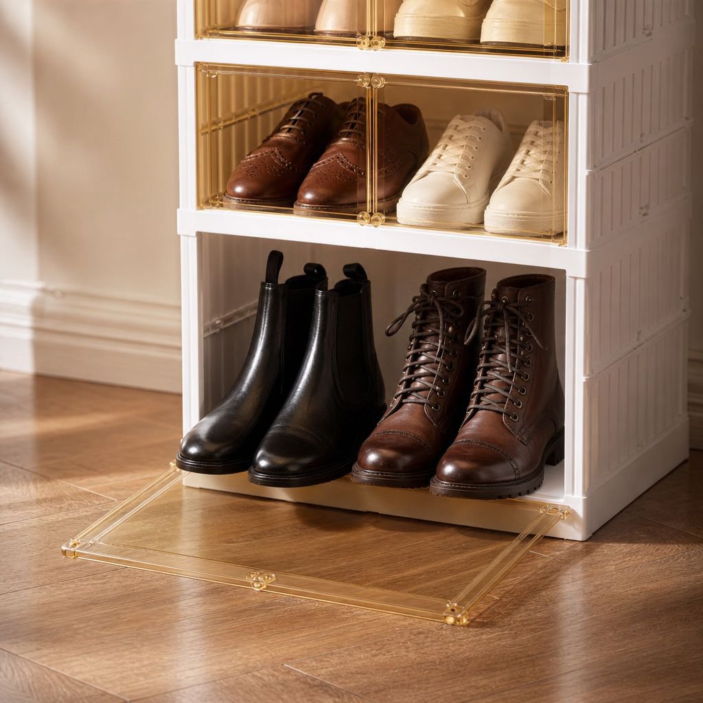 6-Tier Foldable Transparent Acrylic Shoe Storage Box Rack with Custom Logo