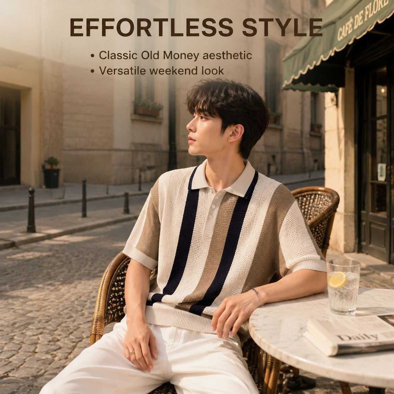 Men's Short Sleeve Knit Cardigan Airy Punch Collar Sweater