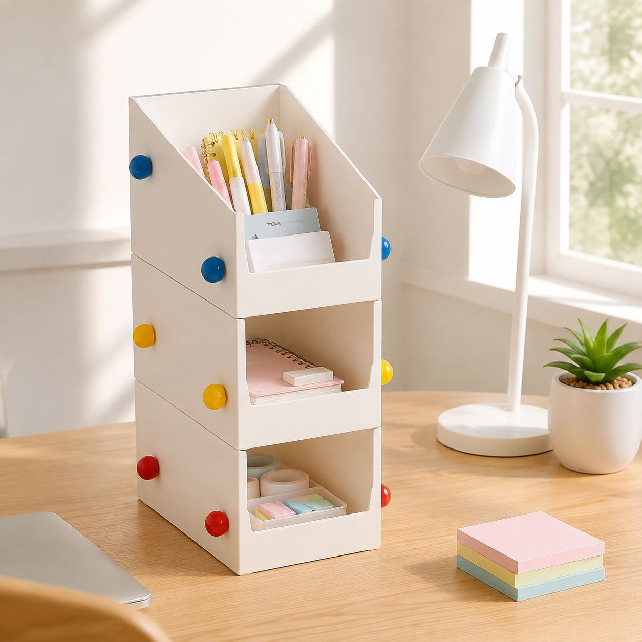 Dormitory Office Multi-Layer Desktop Storage Box, Dopamine Color Stationery Organizer