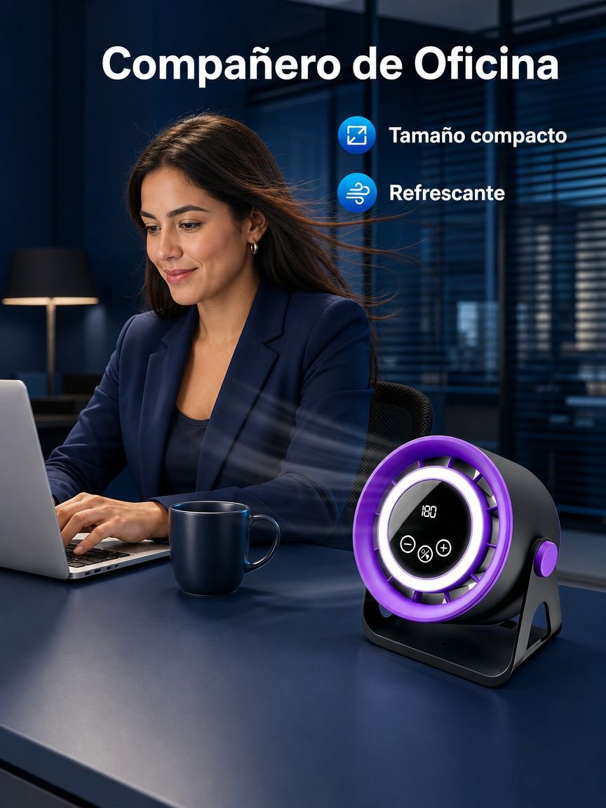 Ventilador de mesa con pantalla digital, silencioso, de gran flujo de aire, mini turbina
