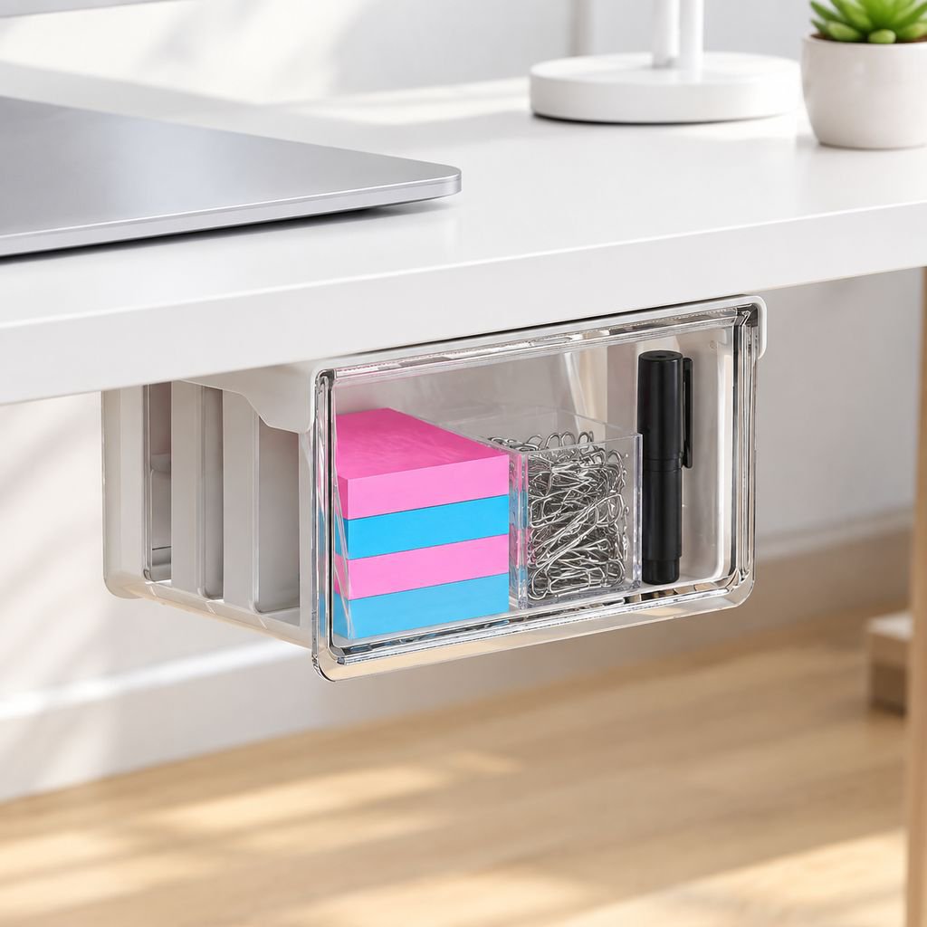 33° Inclined Transparent Waterproof Under-Desk Storage Drawer Box