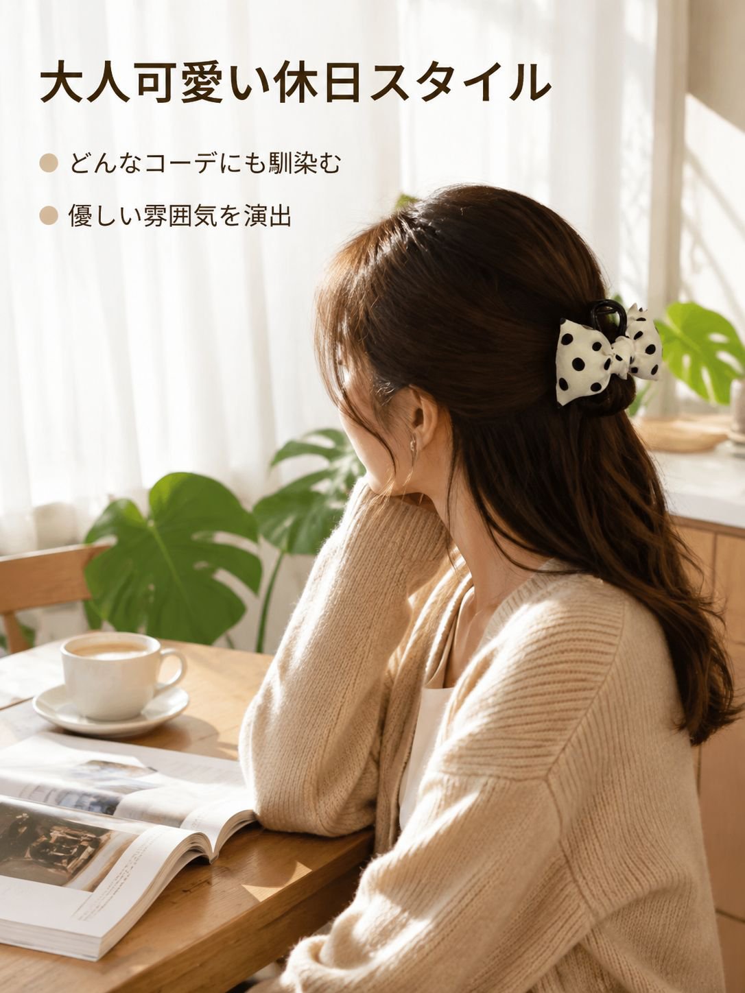上品な水玉リボンヘアクリップ