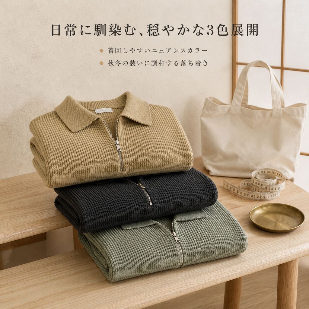 メンズ ハーフジップ ニットセーター 秋冬 厚手 ゆったり ポロ襟 レトロ プルオーバー