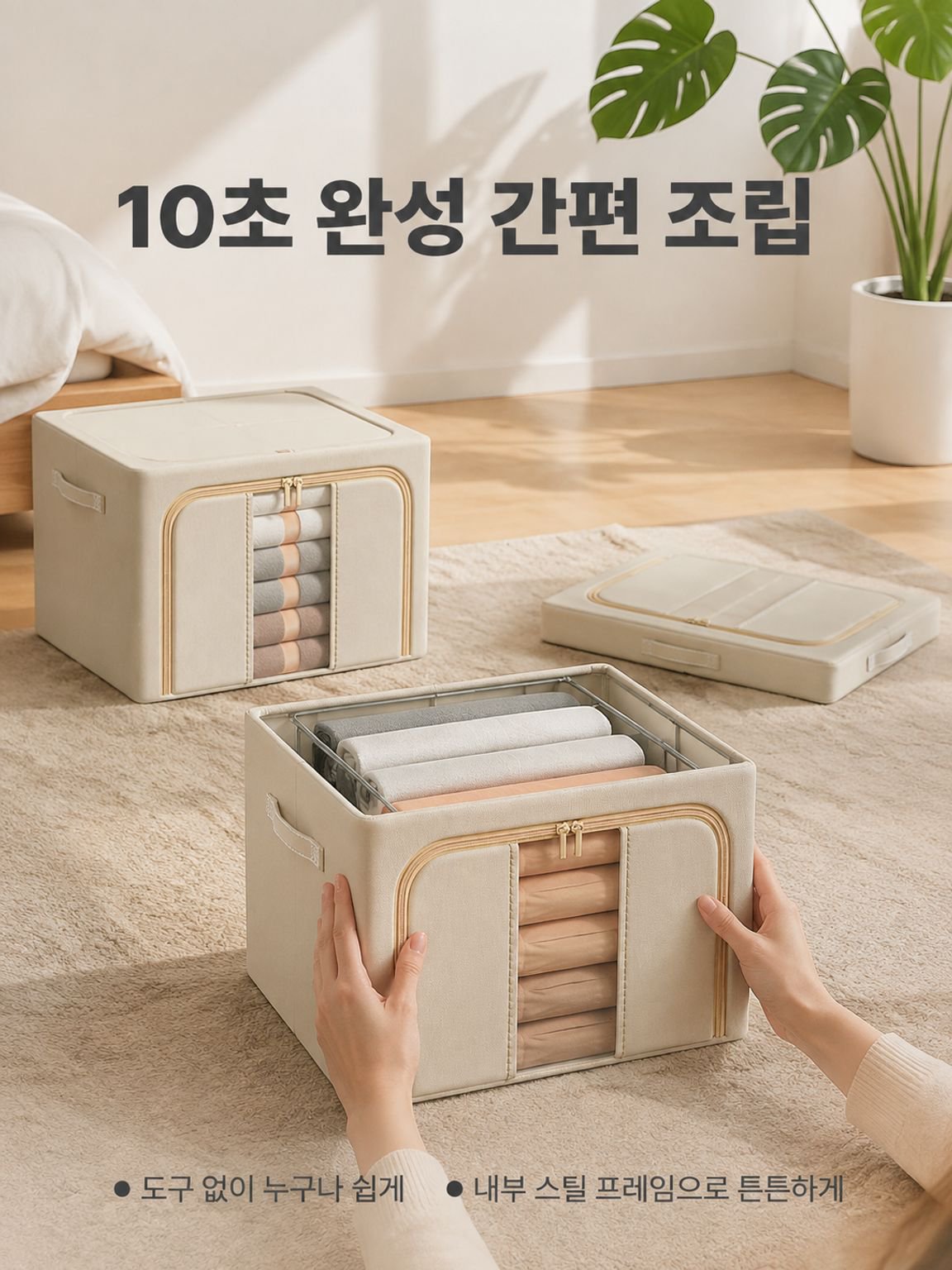 세련된 스틸 프레임이 적용된 접이식 정리함