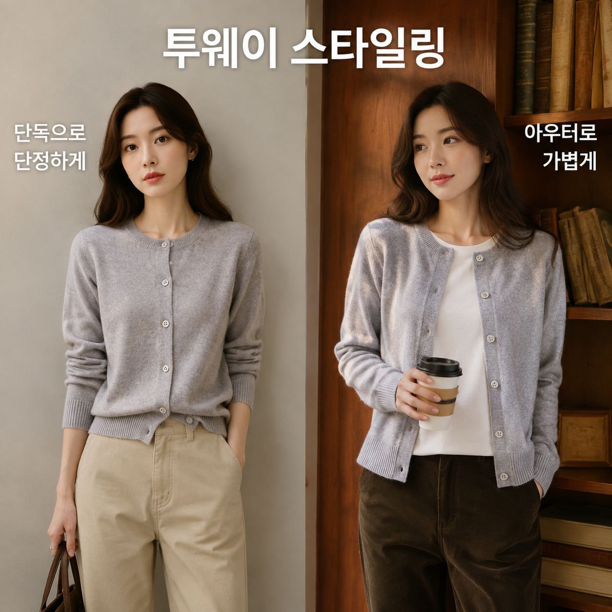 가을 여성 라운드넥 니트 가디건
