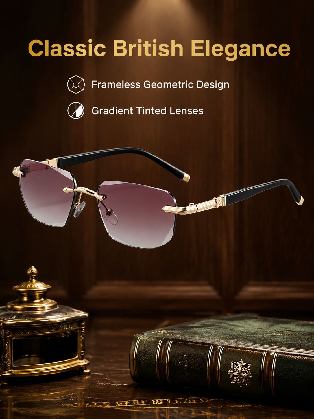 Frameless Blue Light Blocking Photochromic Progressive Reading Glasses