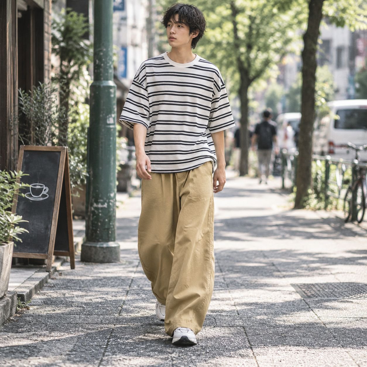 日系 原宿スタイル メンズ ストレートルーズ ワイドパンツ 春秋用