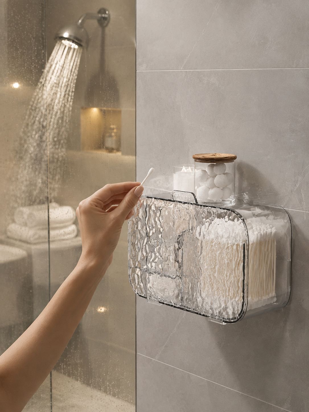 Bathroom shelf with multifunctional cosmetic organizer