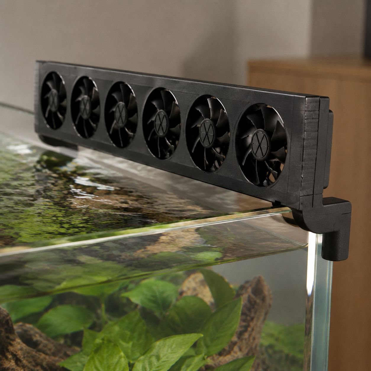 Aquarium fan keeping water cool for healthy fish