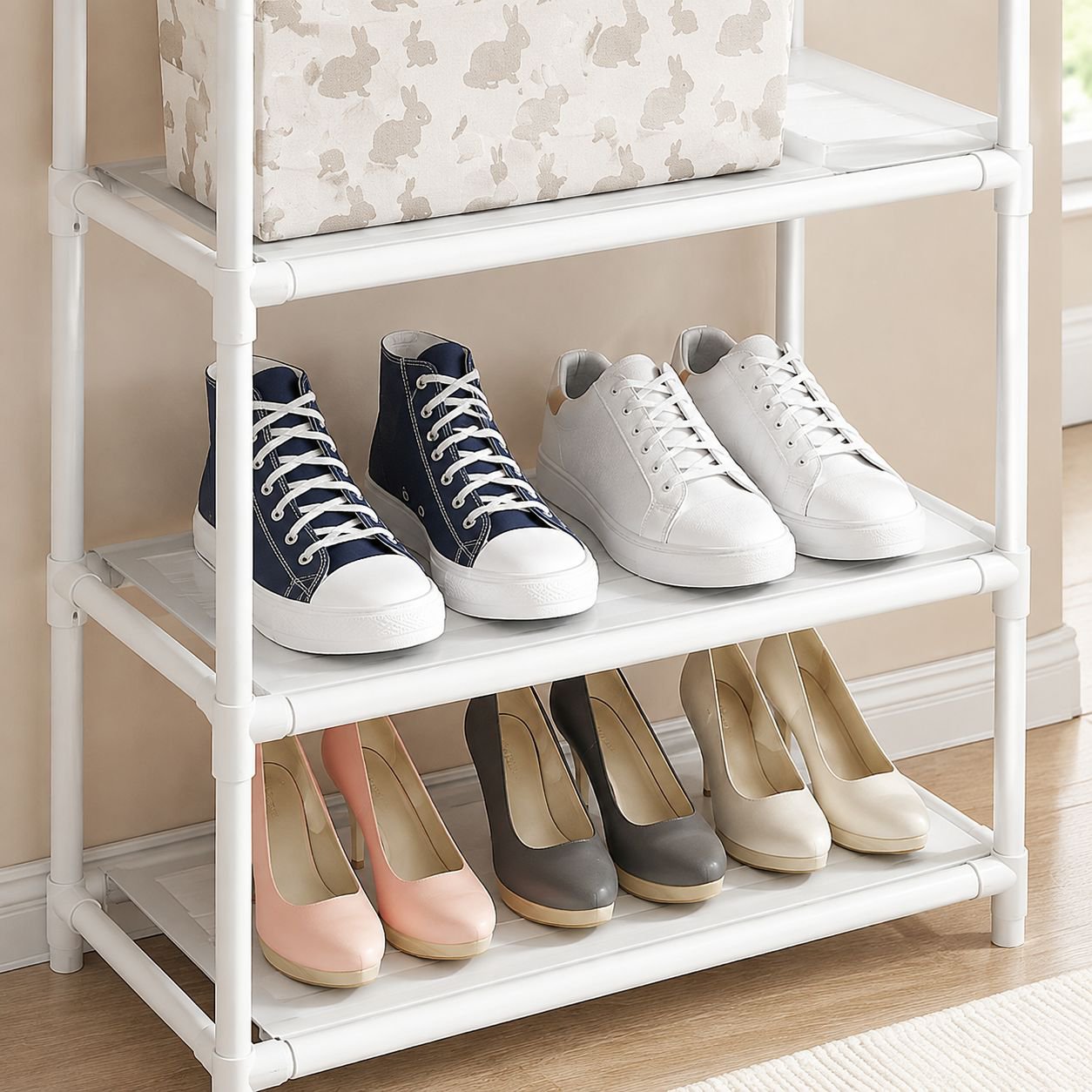 Sturdy dormitory shoe rack showcasing shoe storage capacity