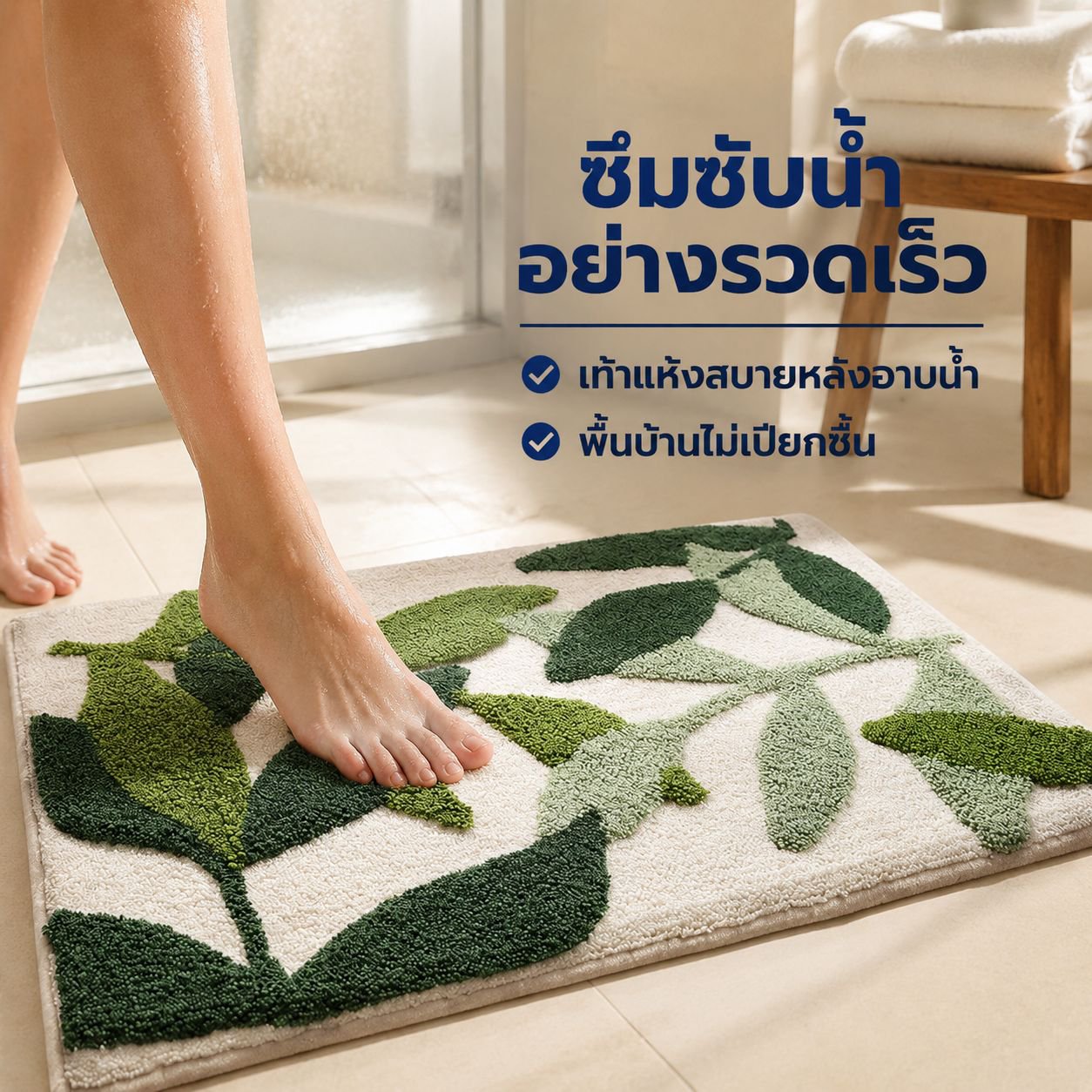 พรมเช็ดเท้าซึมซับน้ำ สำหรับห้องน้ำ กันลื่น แห้งเร็ว