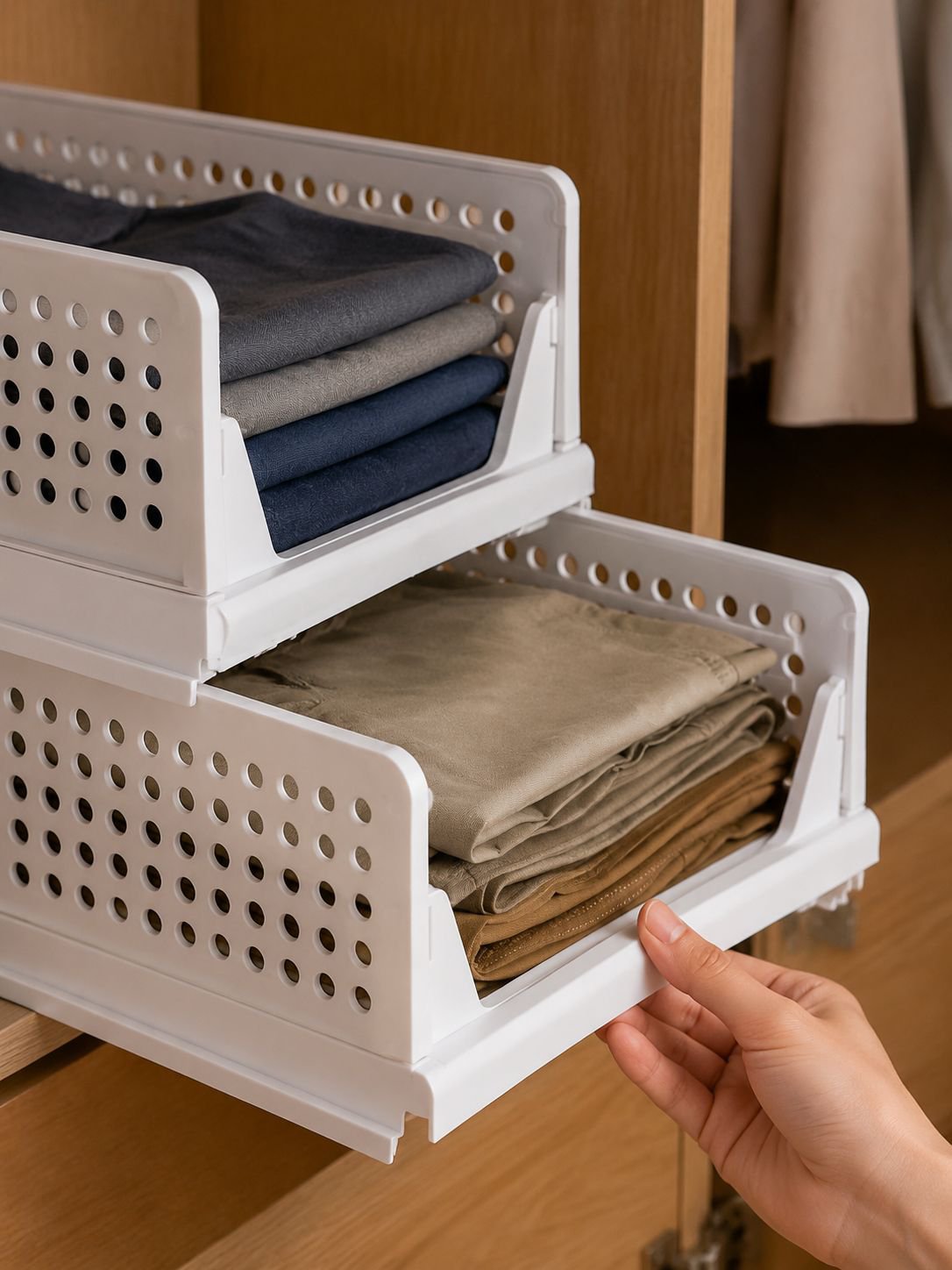 Organizador apilable y resistente para dormitorio y oficina