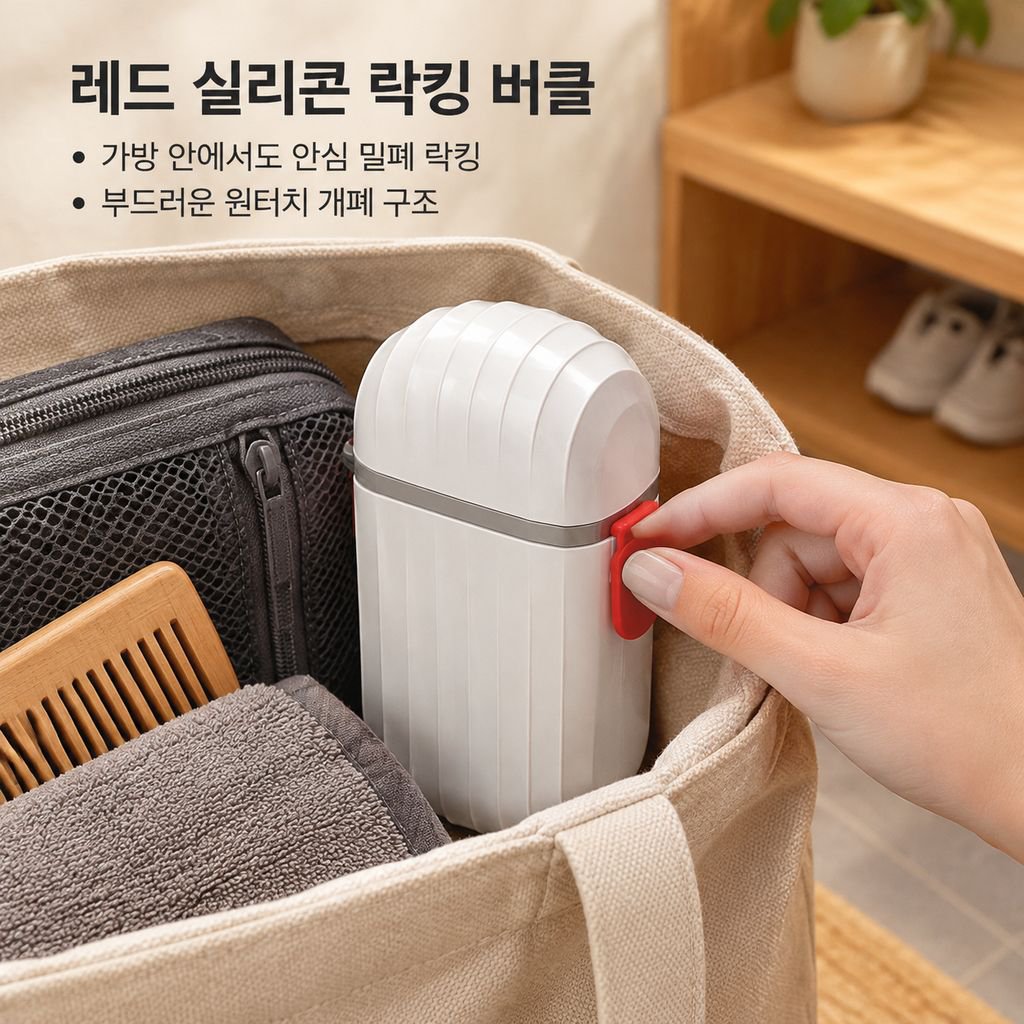 뚜껑을 열어 비누를 넣은 여행용 비누케이스