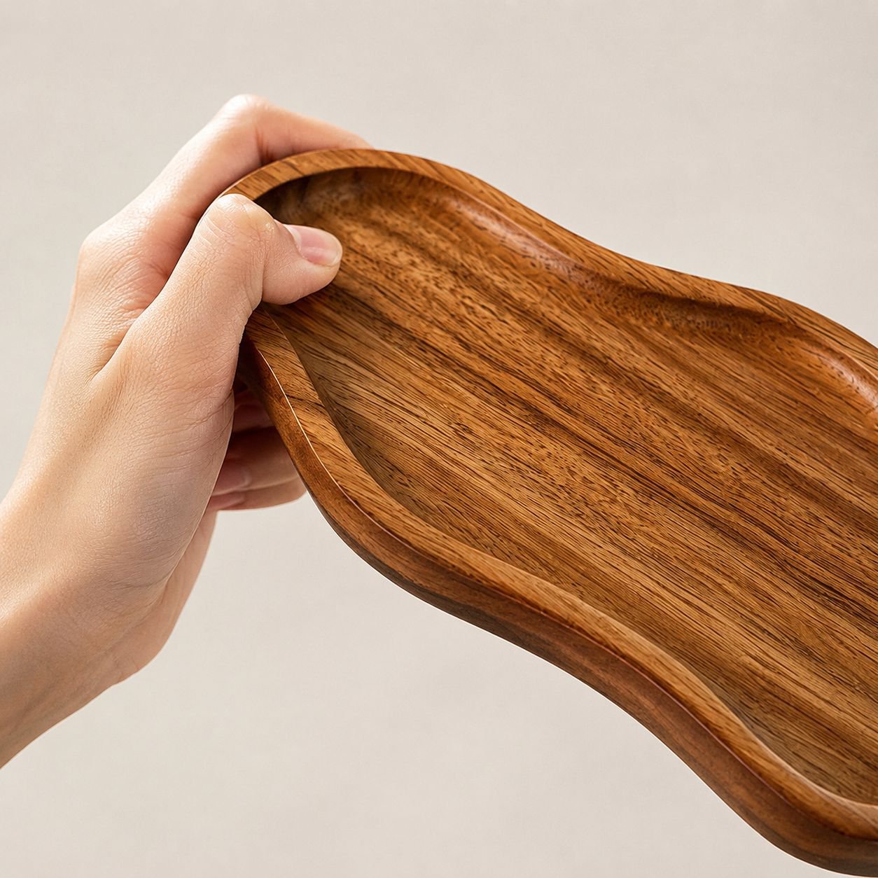 Close-up of solid wood snack tray texture
