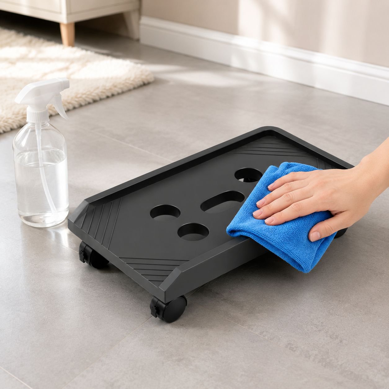 Spacious storage shelves on all-in-one computer and printer stand