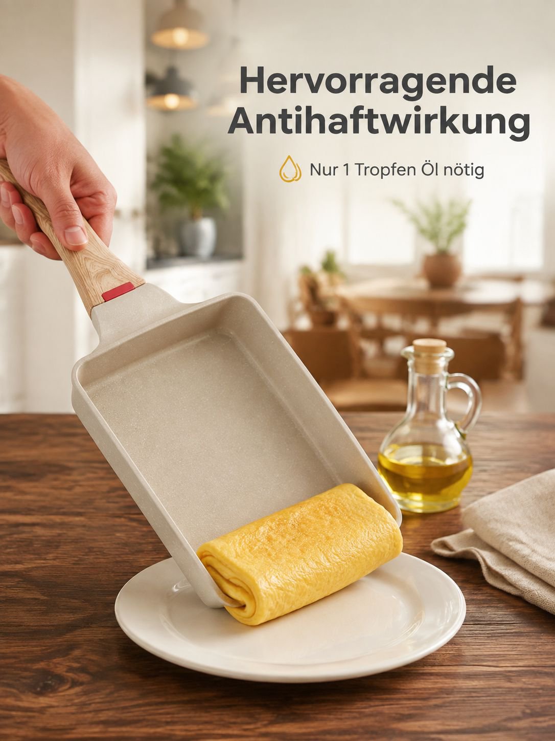 Detailansicht der quadratischen Pfanne für Tamagoyaki