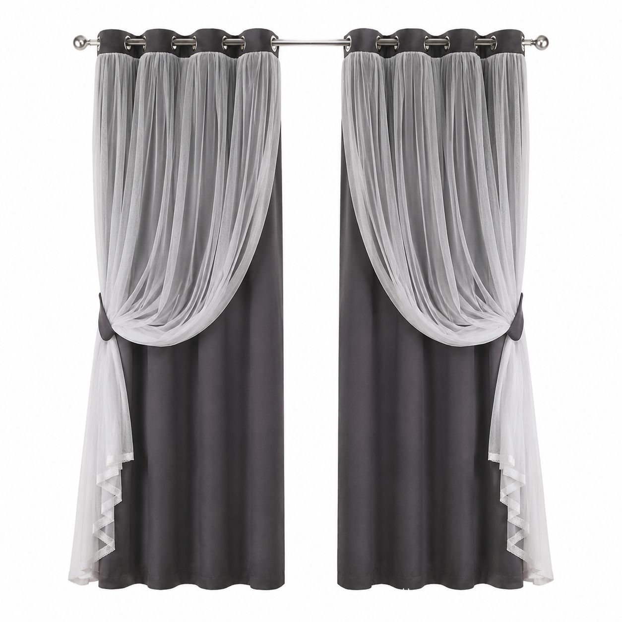 Finished Double Layer Blackout Curtain with Lace Trim