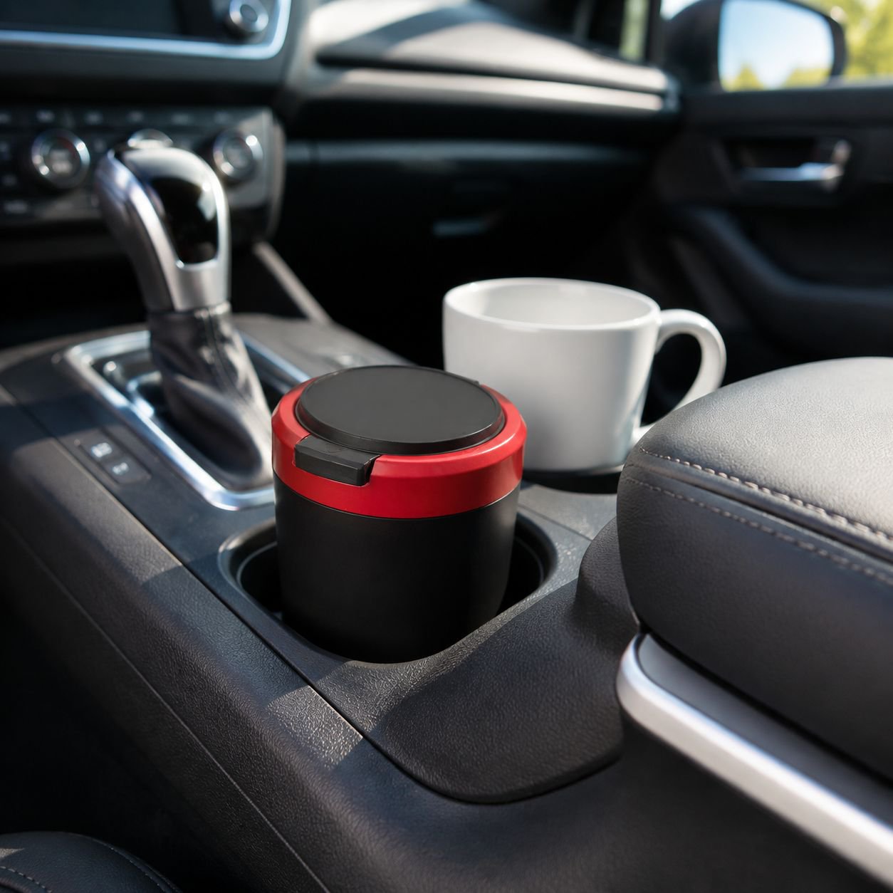 Car Ashtray with Light, Convenient One-Button Opening, Creative Personalized Car Accessory