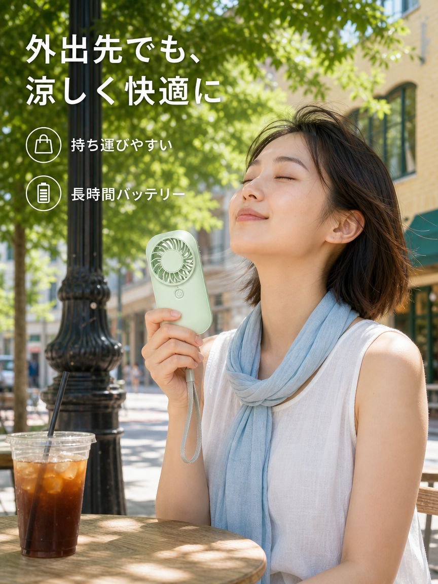 長時間バッテリー静音携帯ミニファン