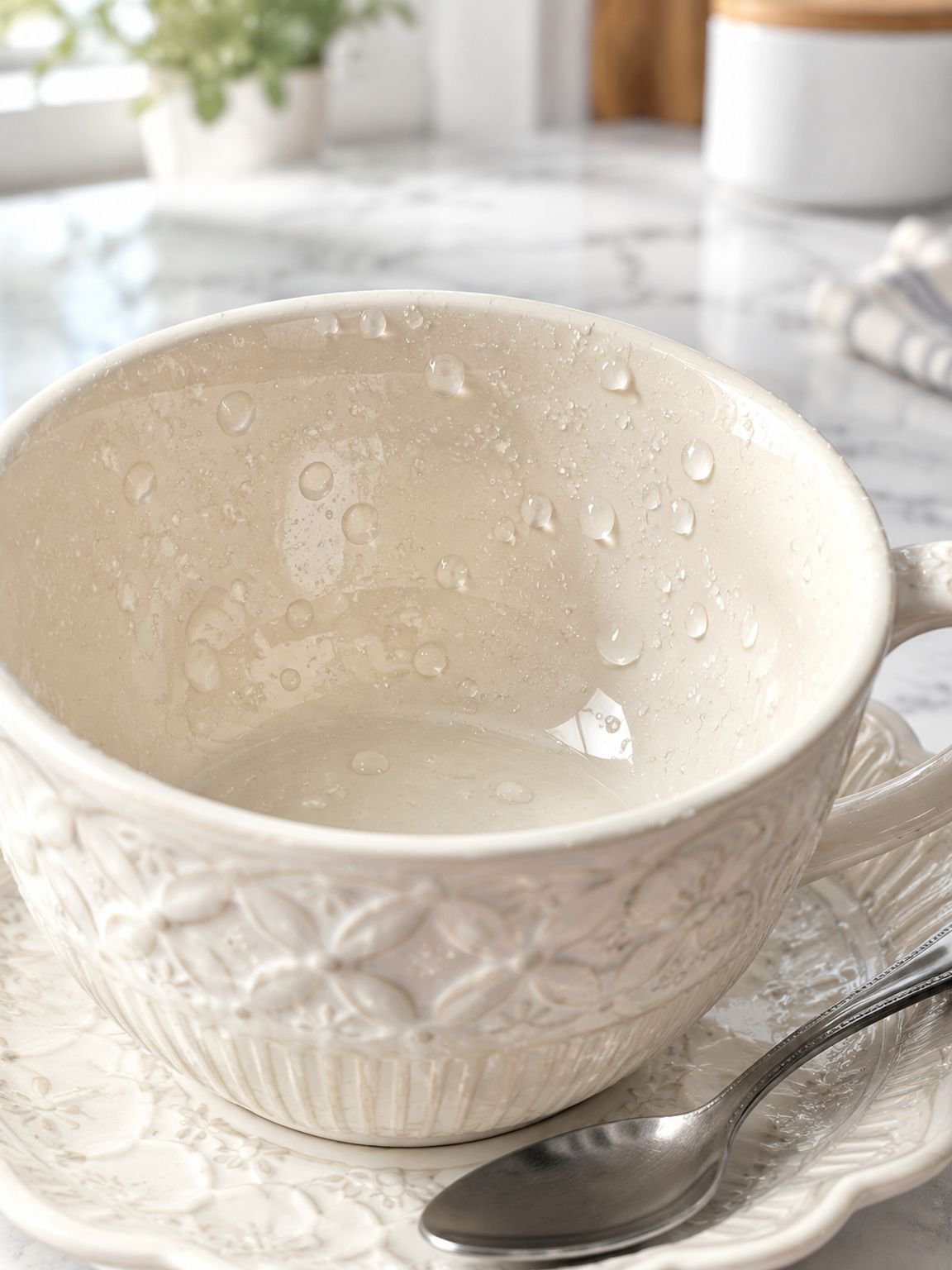 European-style coffee cup and saucer for home dining