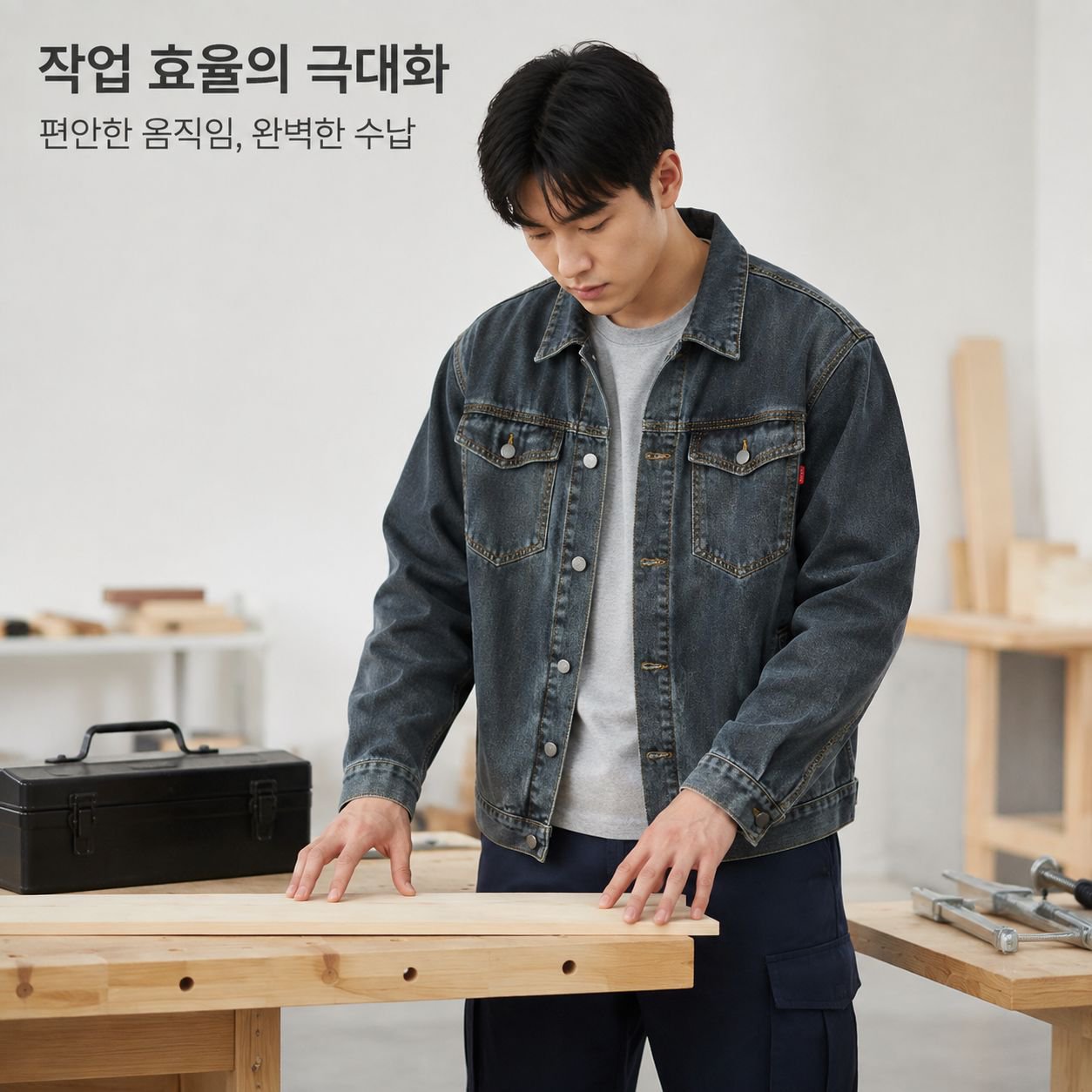 남성용 작업복 데님 재킷