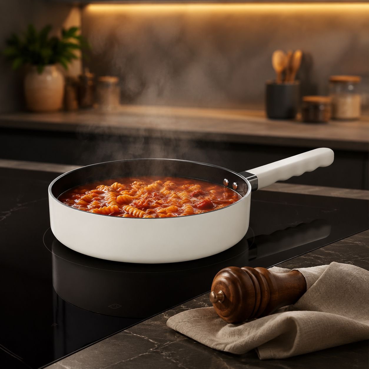 Non-Stick Fluoride Coated Pan for Household Use with Stable Handle