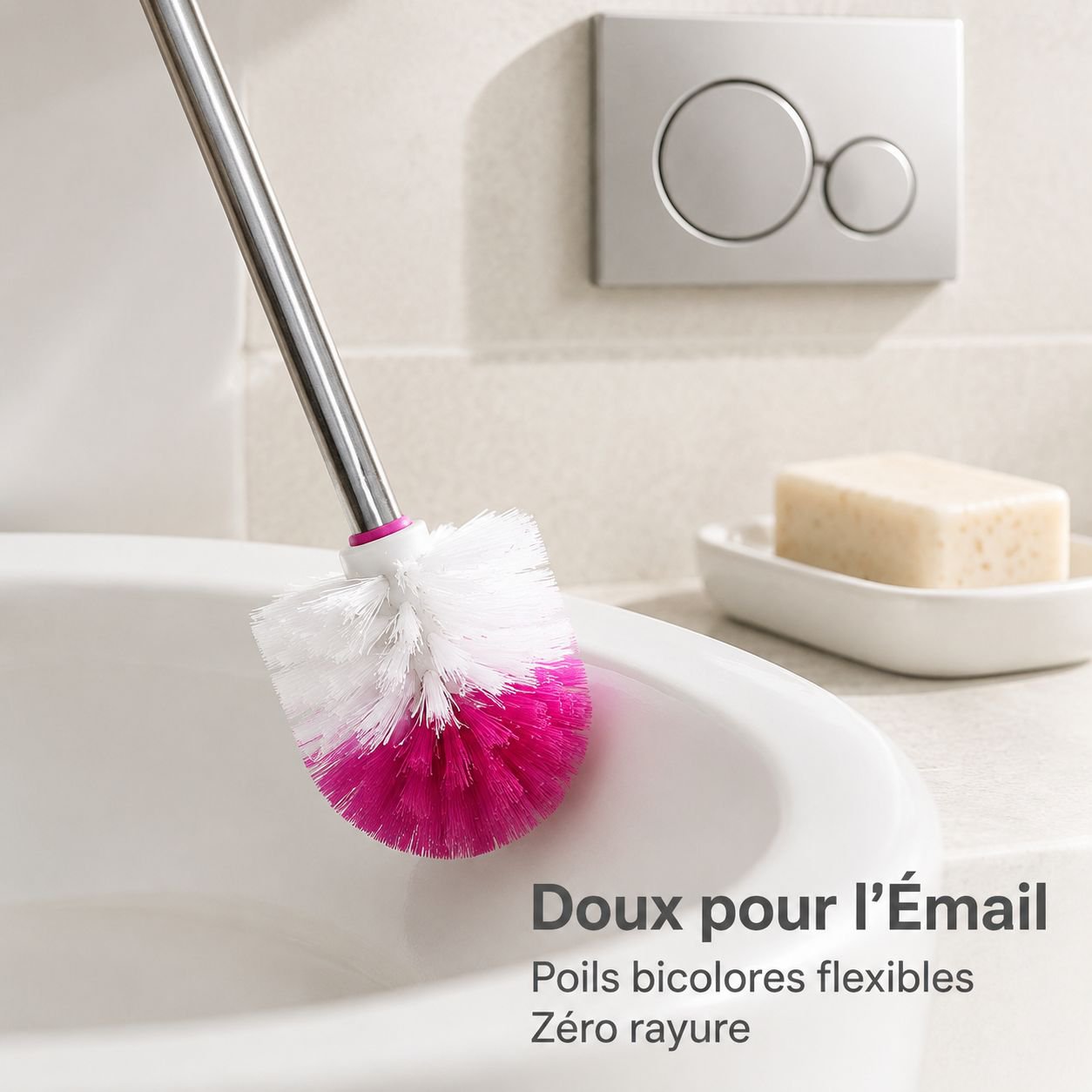Brosse de toilette à manche long en acier inoxydable