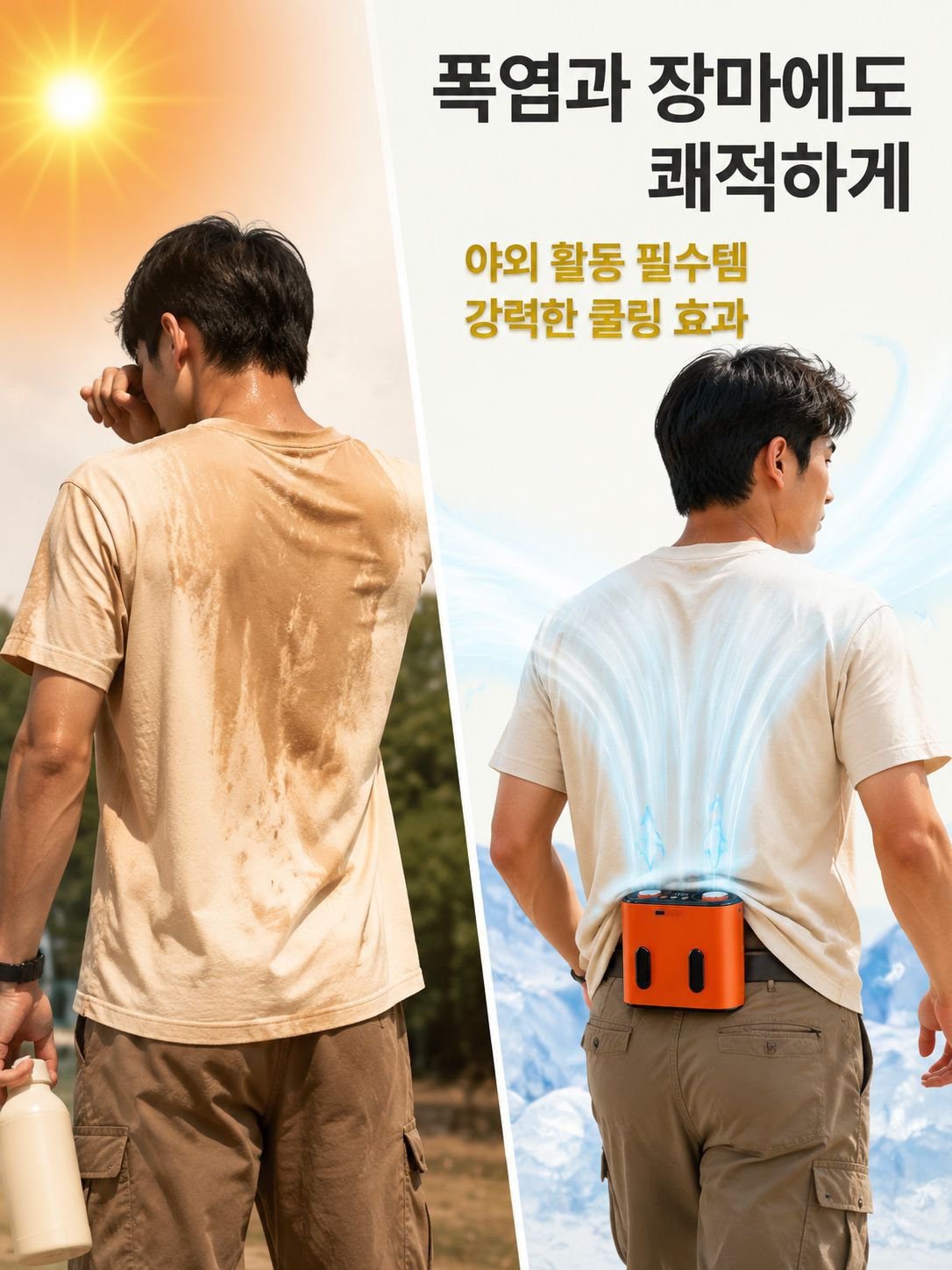휴대용 냉방 허리형 선풍기 착용 모습