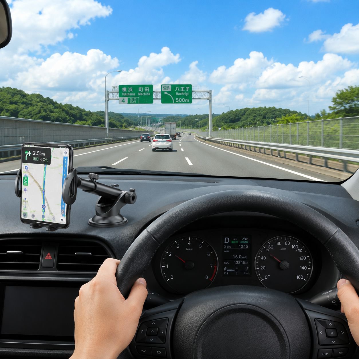 車載用スマホホルダー、伸縮式ナビゲーションホルダー、汎用カーアクセサリー、吸盤式、滑り止め付き。