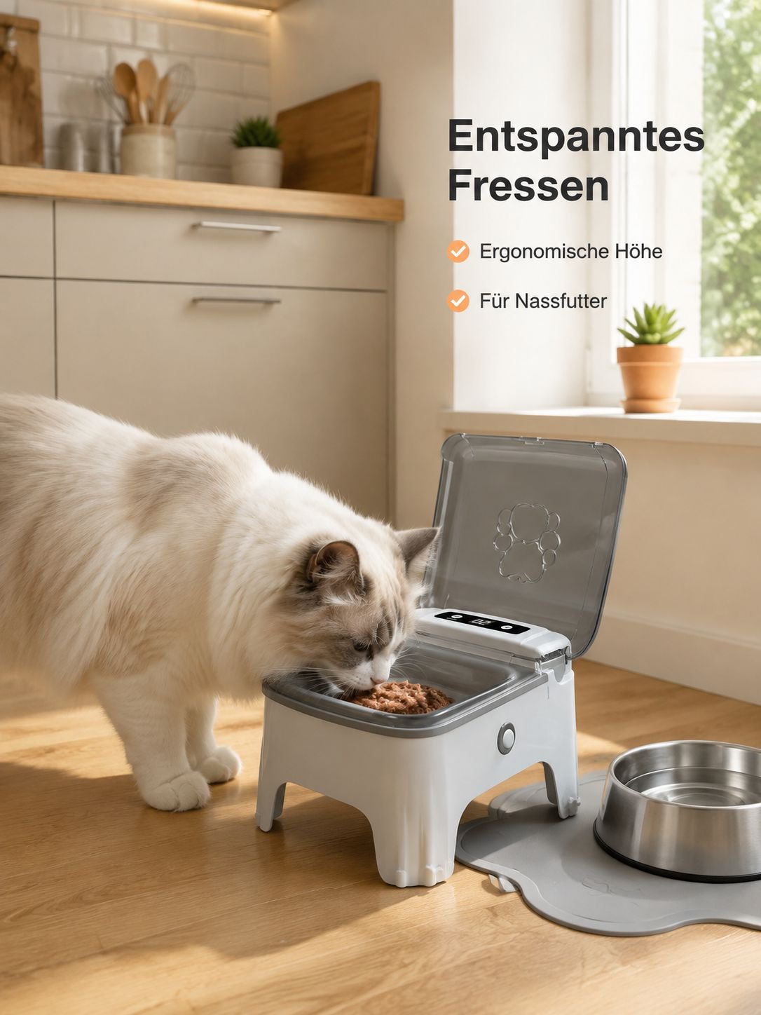 Automatischer Futterspender mit Sensor und Feuchtigkeitsschutz für Katzen und Hunde