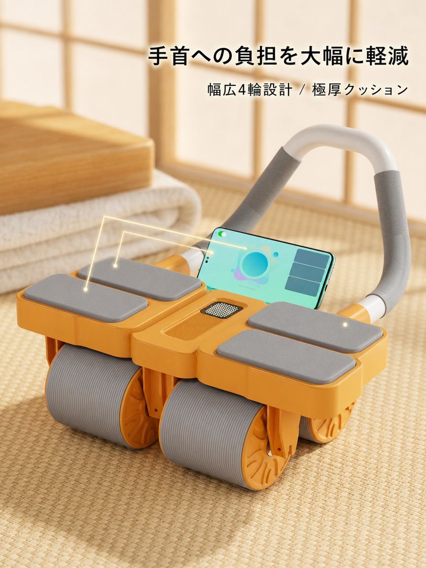 四輪・4肘パット付き腹筋ローラー