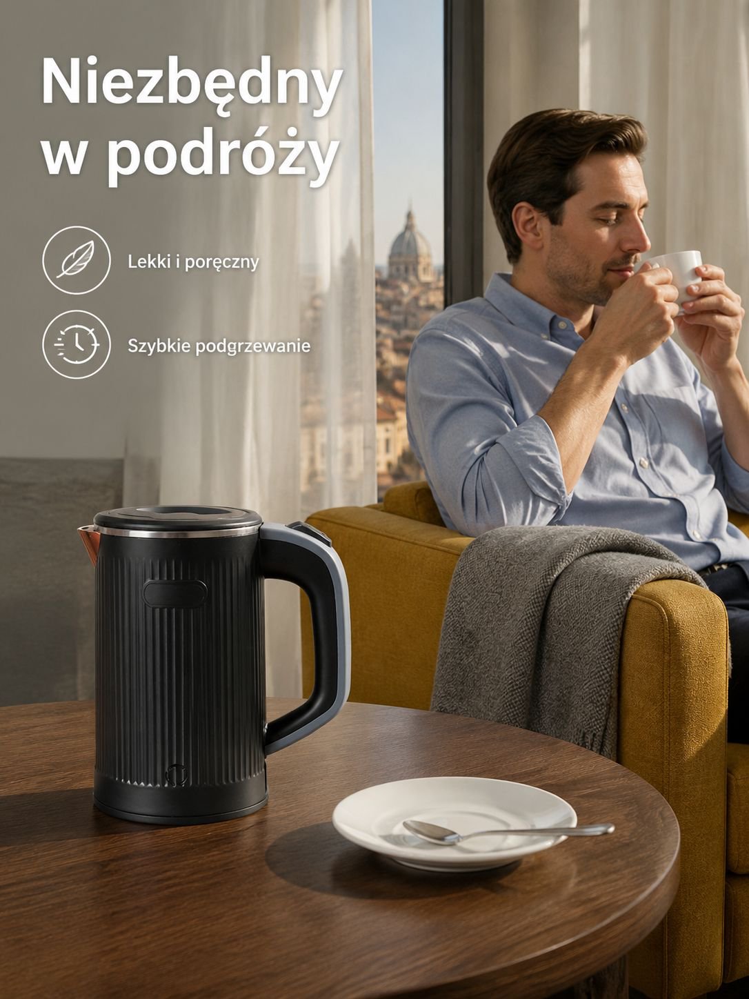 Przenośny czajnik elektryczny z automatycznym wyłączaniem i izolacją, idealny do podróży i domu