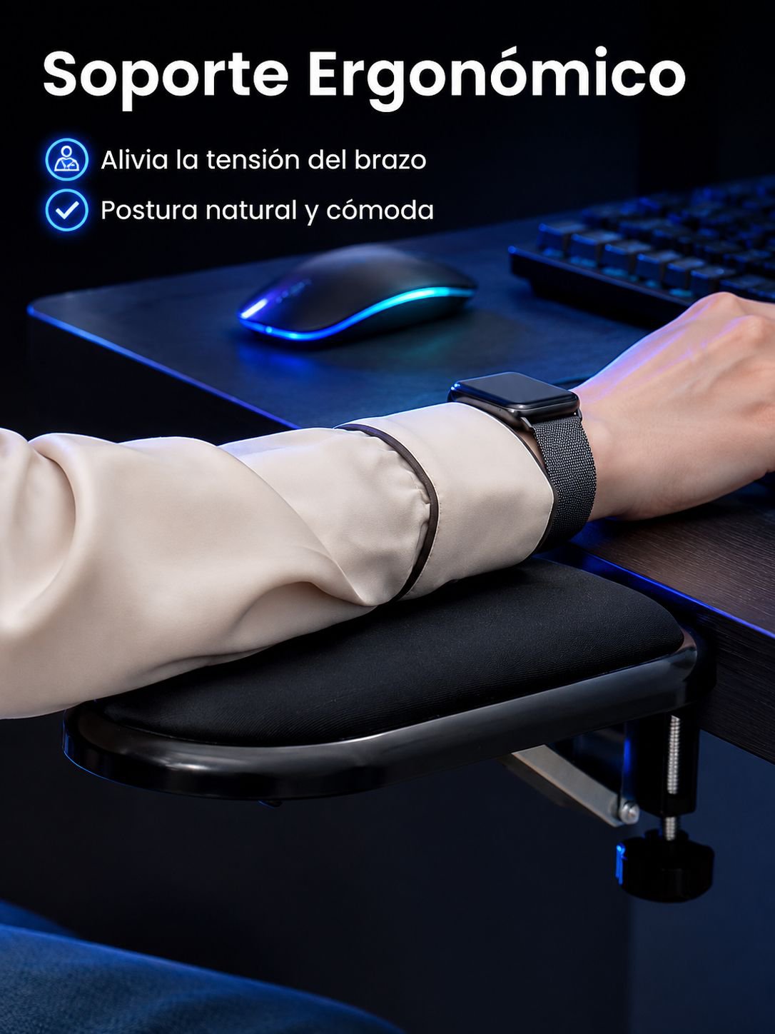 Soporte de muñeca y brazo para escritorio ajustable