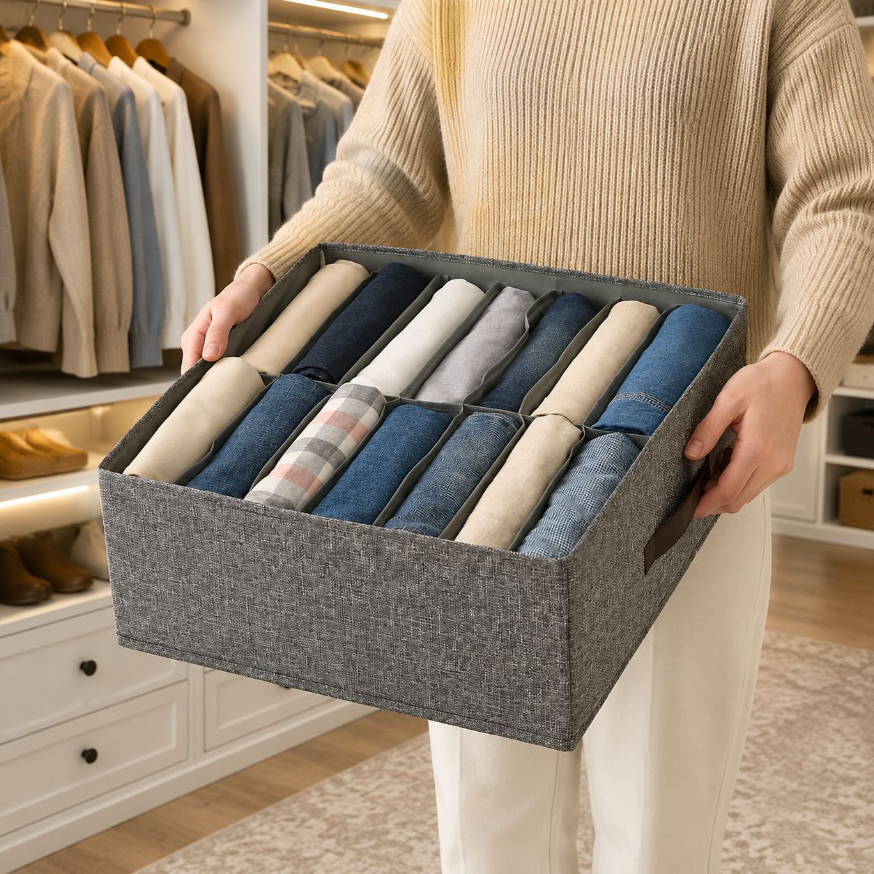 Easy to access wardrobe organizer with removable drawers