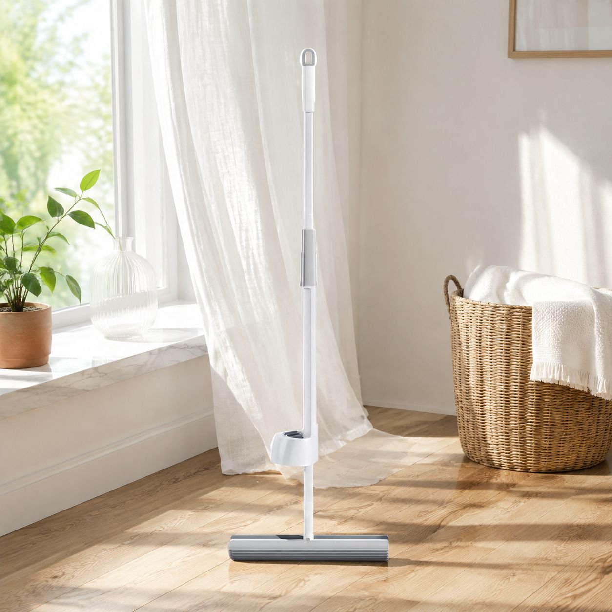 Hands-Free Ultra-Absorbent Mop with self-wringing mechanism