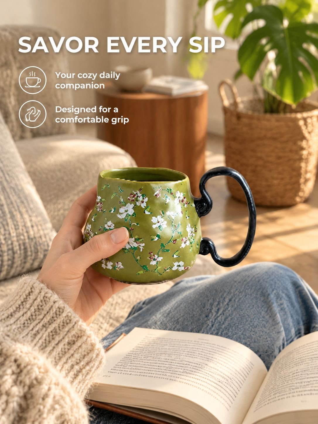 Vintage handmade mug displayed as everyday drinkware