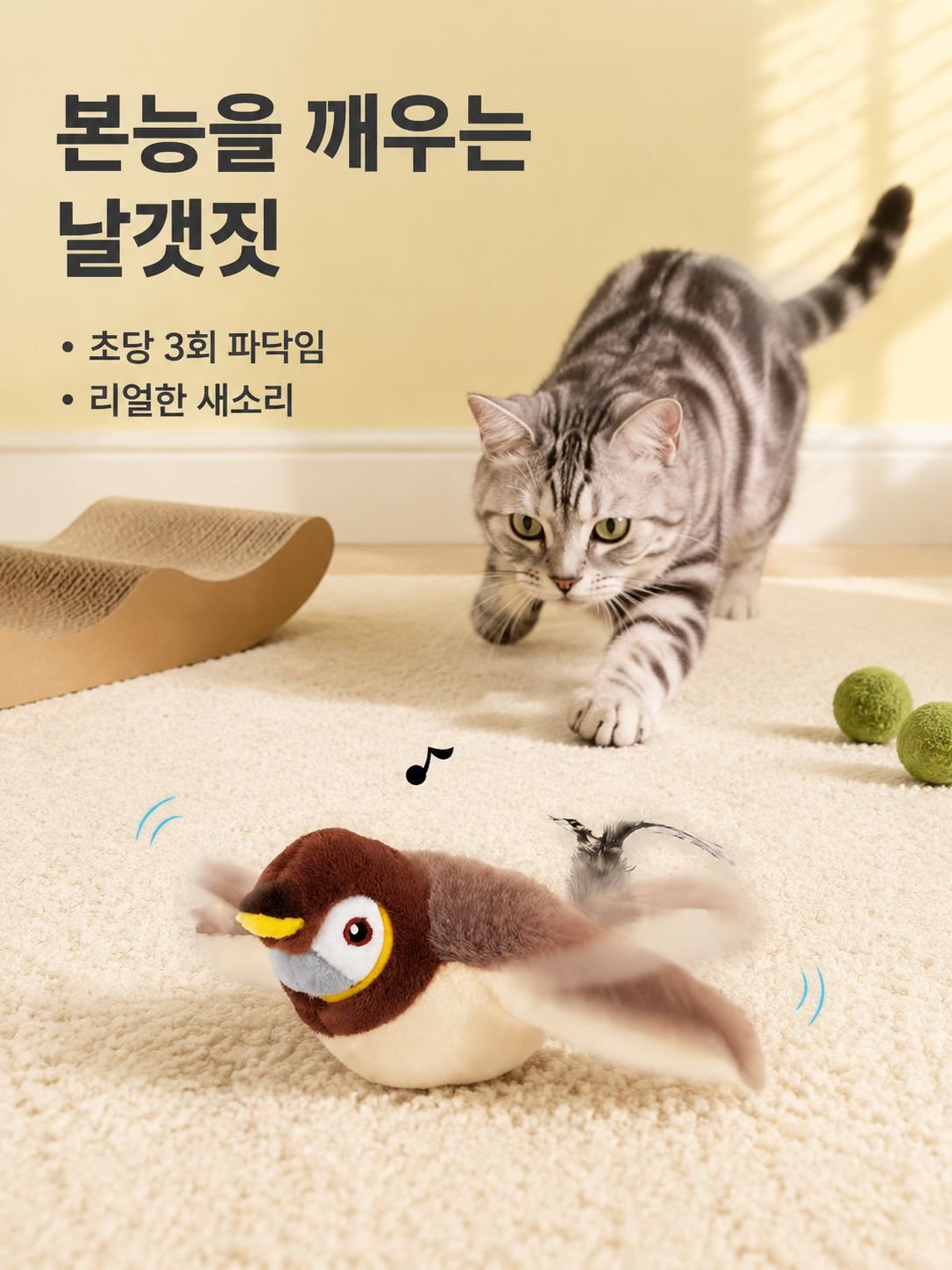 움직이는 고양이 장난감 춤추는새