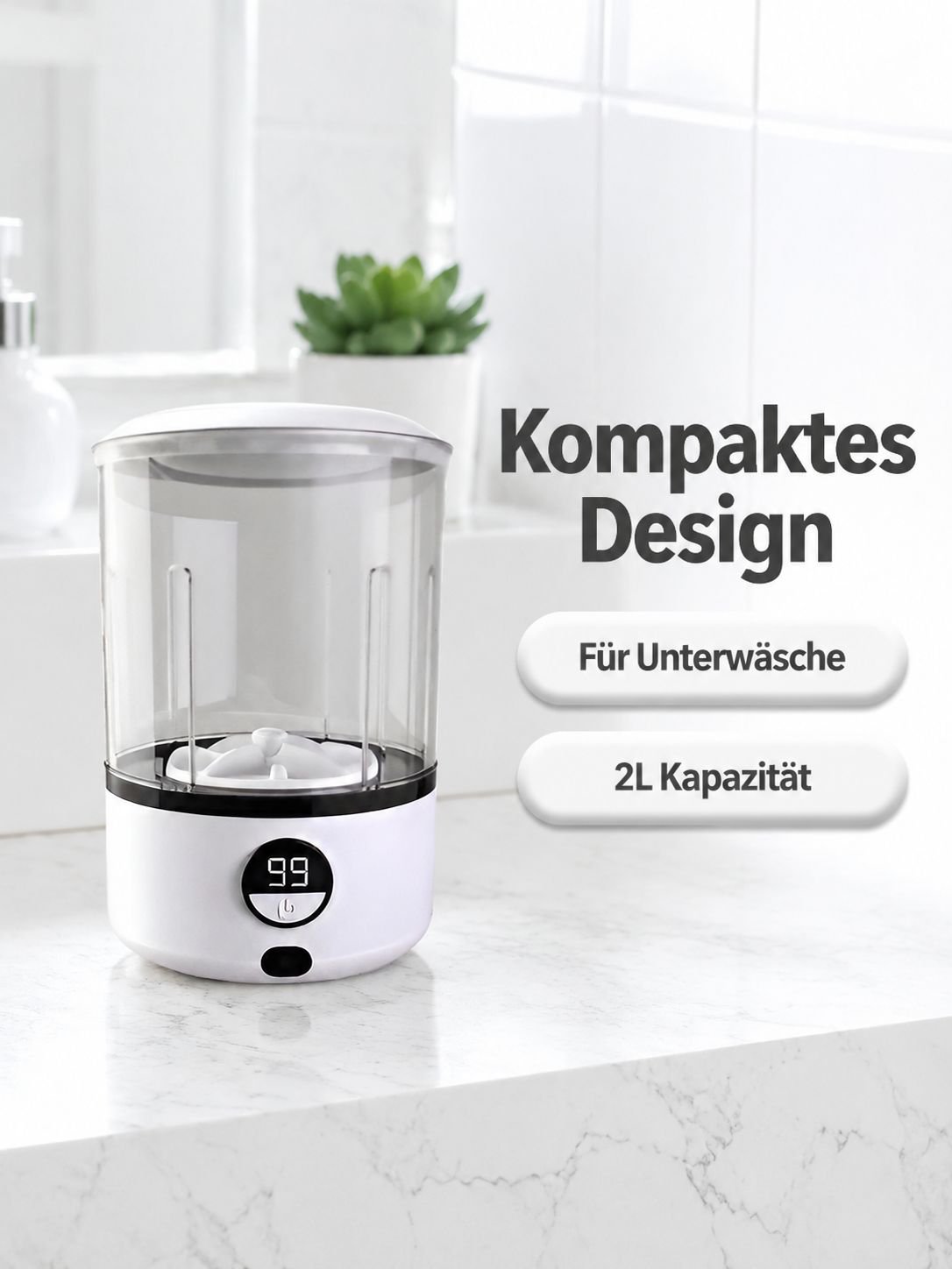 Tragbare kabellose Mini-Waschmaschine für Unterwäsche mit digitaler Anzeige, kleine Waschbecher