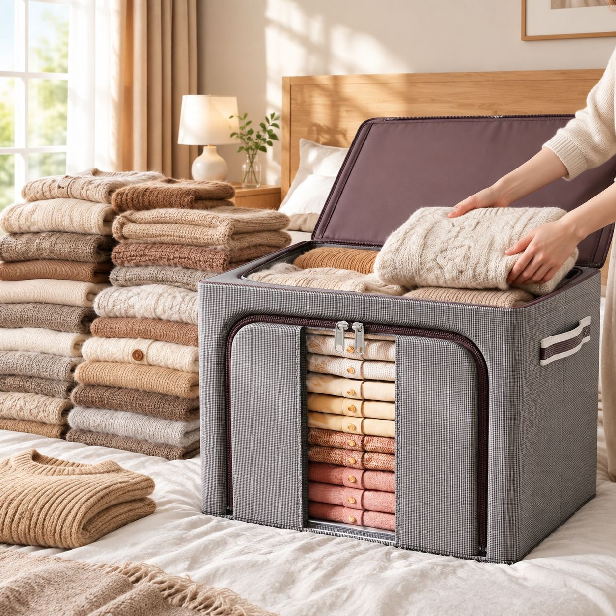 66L foldable fabric storage basket with steel frame