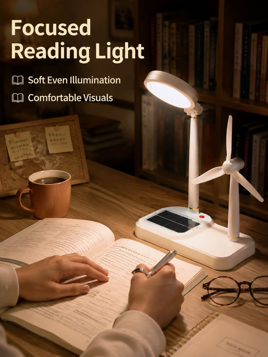 Solar Rechargeable Desk Lamp Study Fan